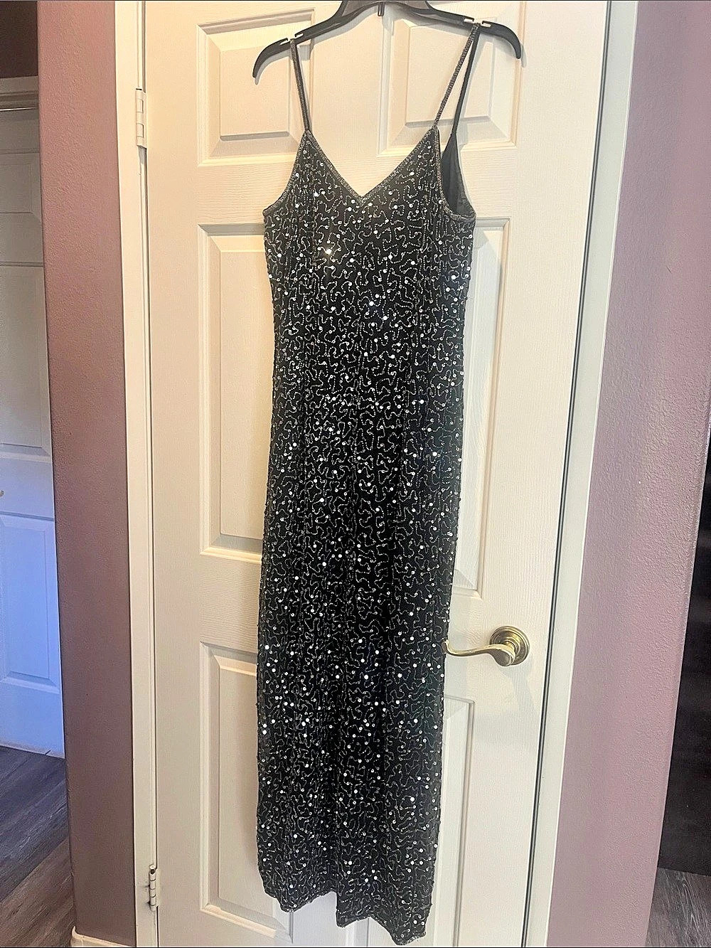 Vintage Scala Beaded Sequin maxi Dress in Black Size Large